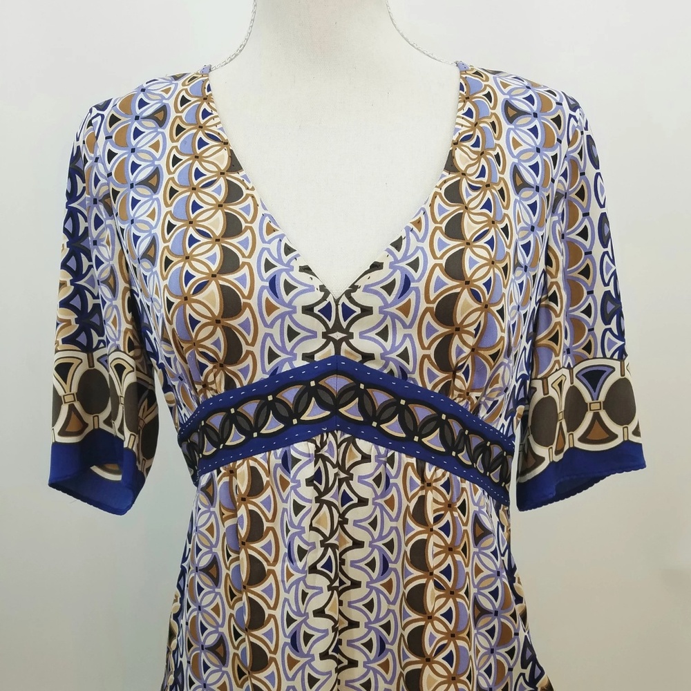 Elie Tahari Multicolored Geometric Print 3/4 Sleeve Blouse Top, S